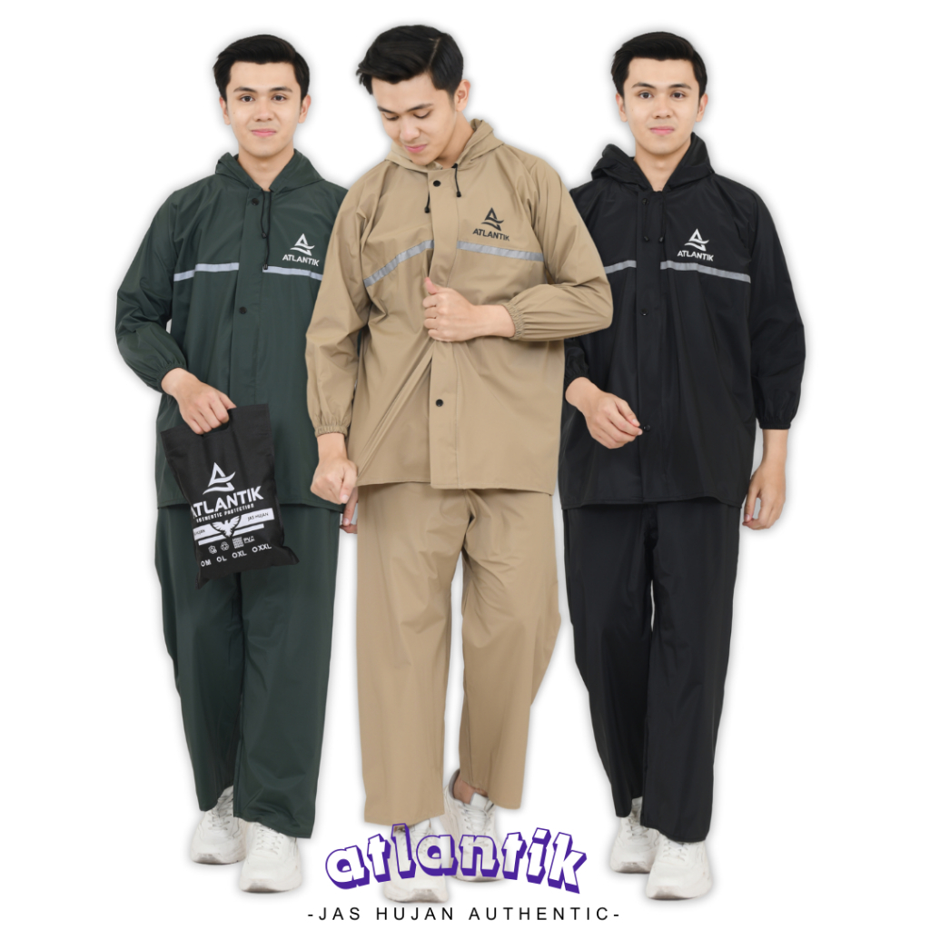 Jas Hujan Setelan Pria Dewasa Mantel Hujan Tebal Elastis Original Atlantik