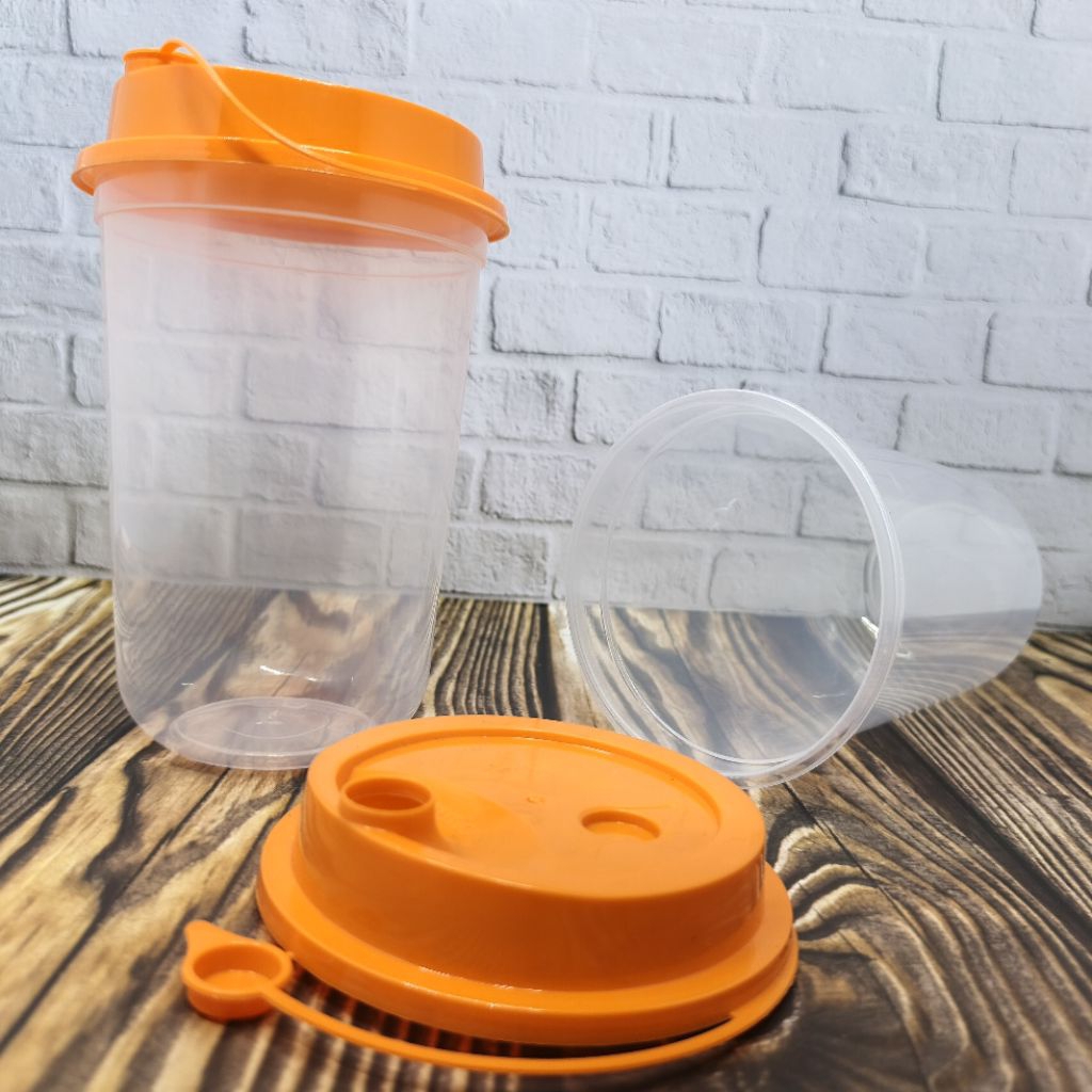 [25pcs] CUP Gelas PP Injection 16oz oval bening 500ml + Tutup Bening Hitam Putih Hijau Merah Biru Go