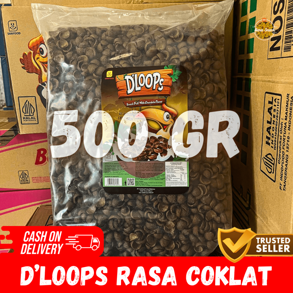 

[ 500gr ] Dloops Chocolate Chips / Sereal Rasa Coklat Premium / Camilan Snack Kiloan Murah -B