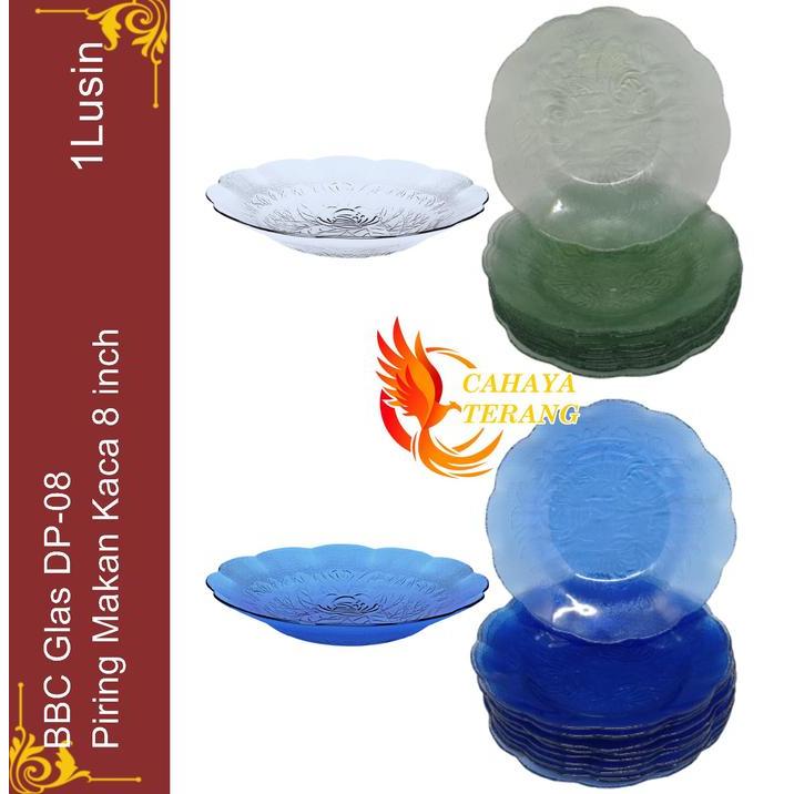 Piring 1 LusinKaca Piring Makan Kaca Beling Piring 8 Inch BBC DP-8 - Flint/Putih - Piring Makan 1 Lu