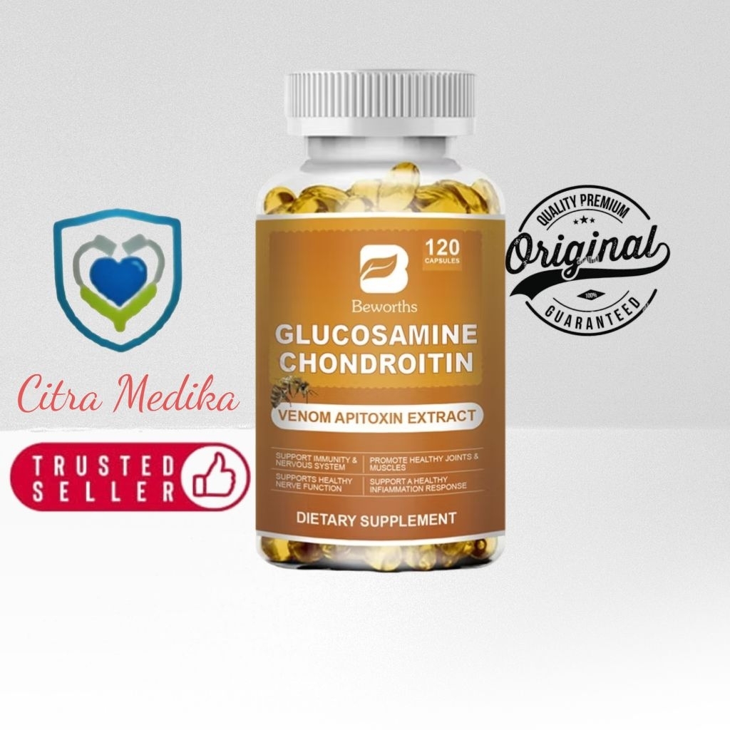 Promo COD Beworths Glucosamine Chondroitin Capsules with Bee Venom for Bone & Joint Support Stress R