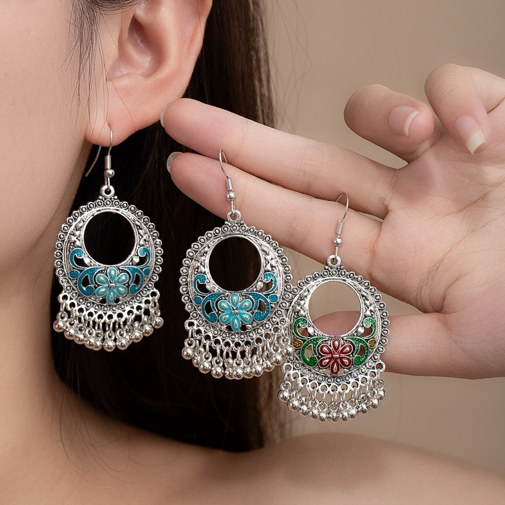Anting Tassel Etnik Vintage Bohemia Bohemian Korea Hollow Boho Geometri Round Bulat Hook Tusuk Hijab