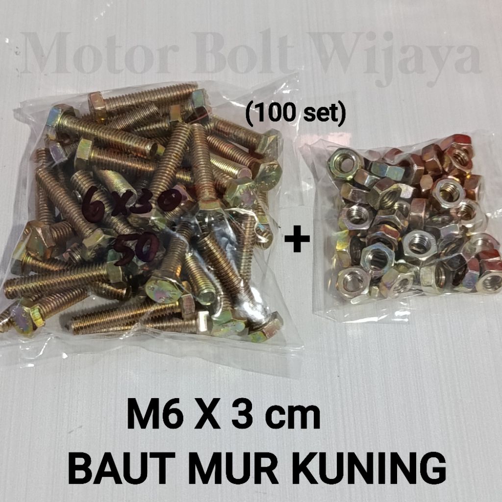 (PAKET 50 PCS) BAUT 10 + Mur (6mm) x 3 cm