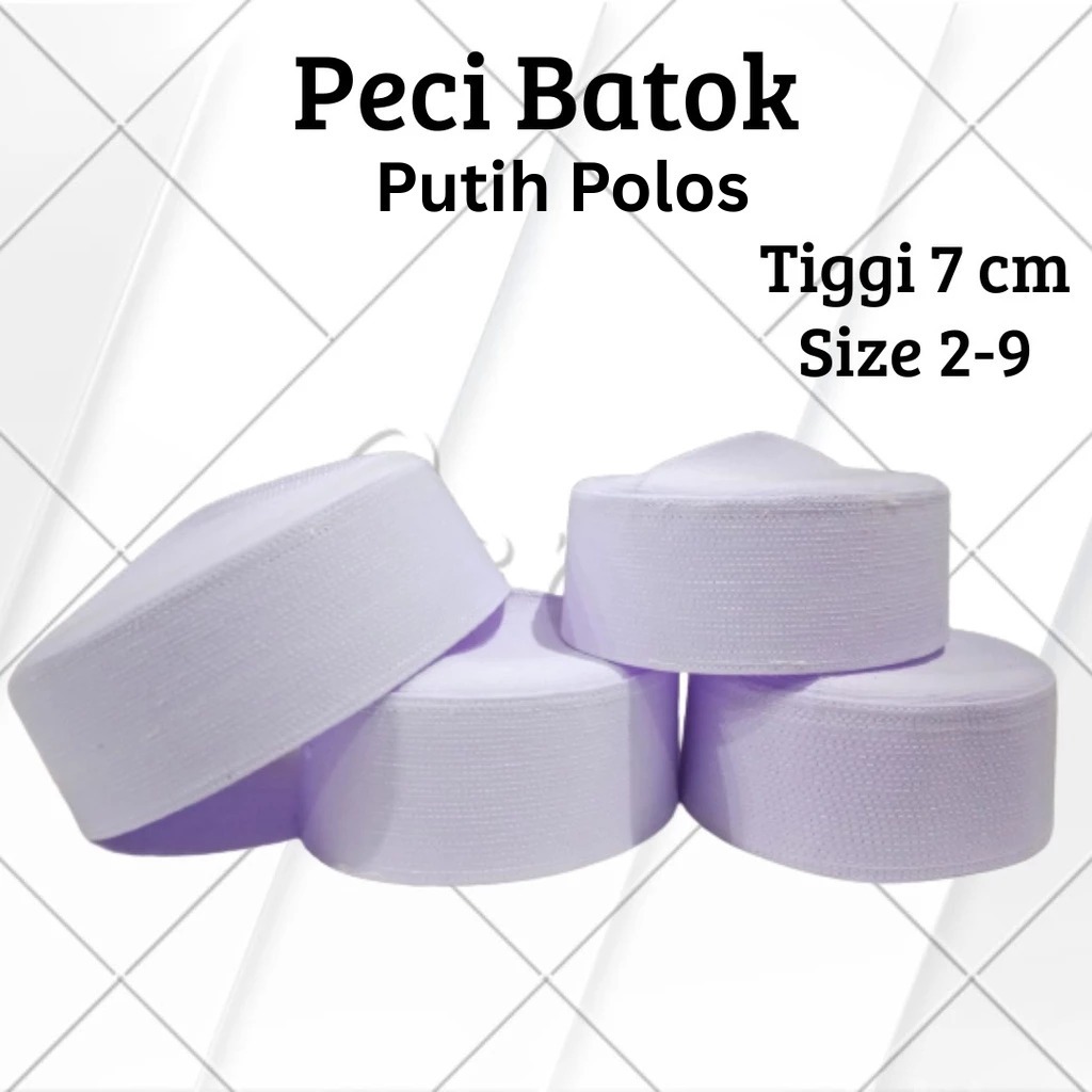 Peci Batok Pendek Peci Batok Putih Polos 7 cm