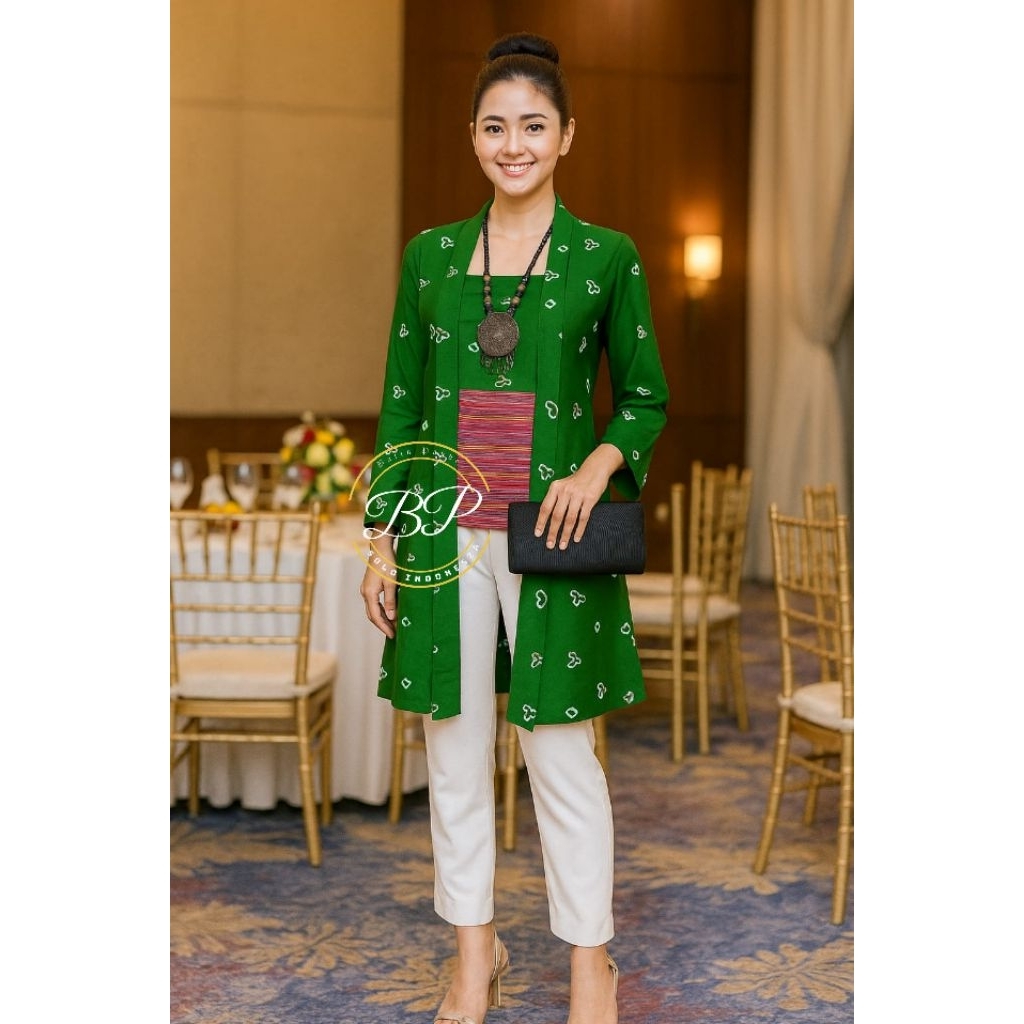 BATIKPAKDE - AbangPutih Tunik Kebaya Kutu Baru (kebaya Panjang) Jumputan