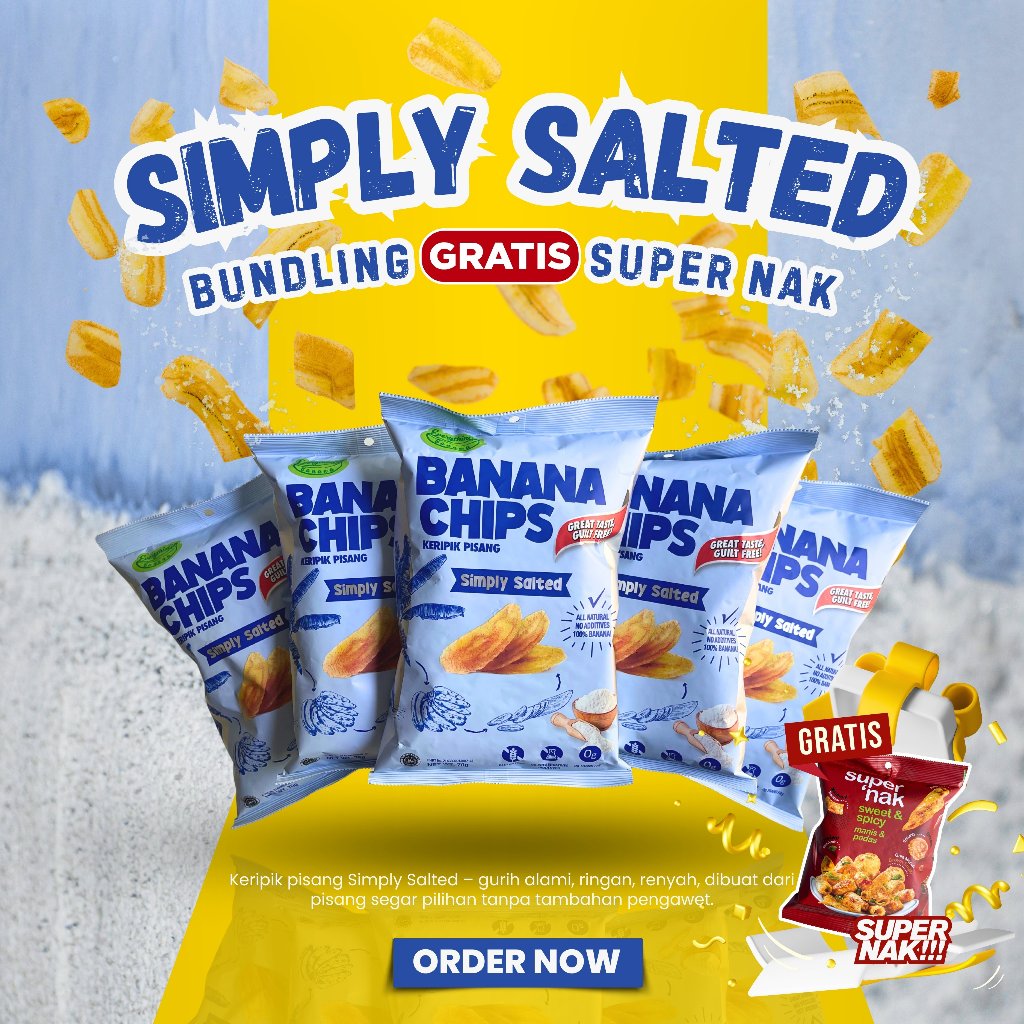 

Bundling 5 Keripik Pisang Simply Salted | Snack Sehat Premium | Gratis 1 Supernak