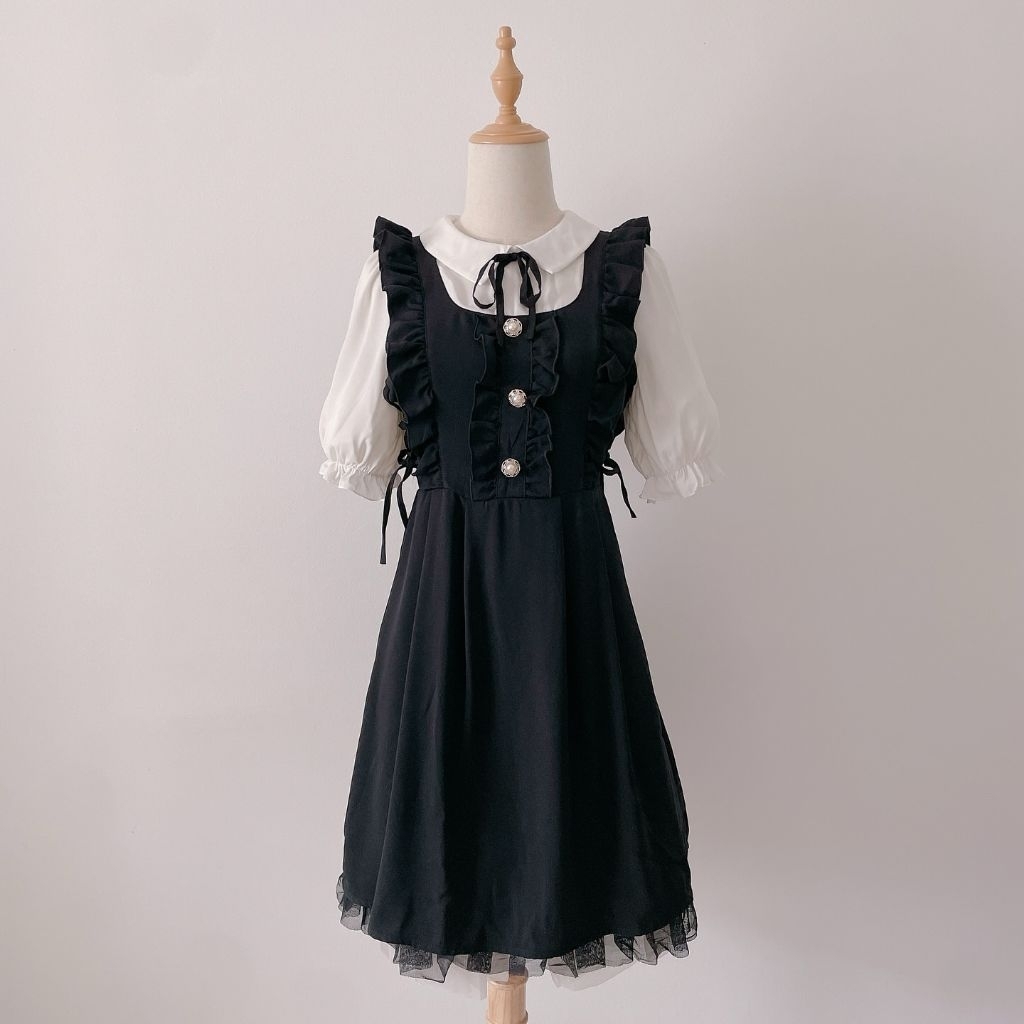 KAWAII DRESS BLACK WHITE JIRAI KEI STYLE