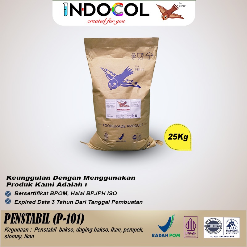 

PENSTABIL P-101 (Pengenyal Extra utk Baso dan Daging) Cap Pipit @25 Kg