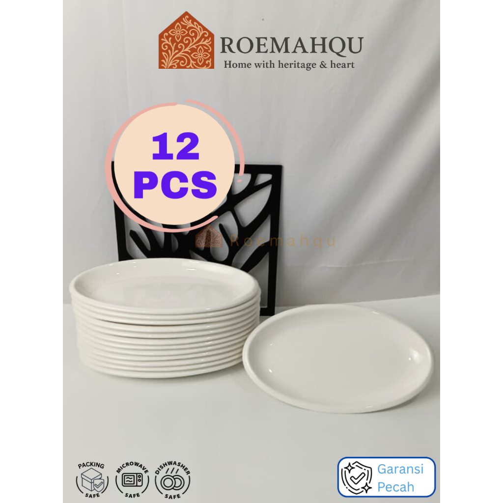 [12 Pcs] PYRAMID Piring Ikan Oval Polos Putih Keramik I harga lusinan piring keramik