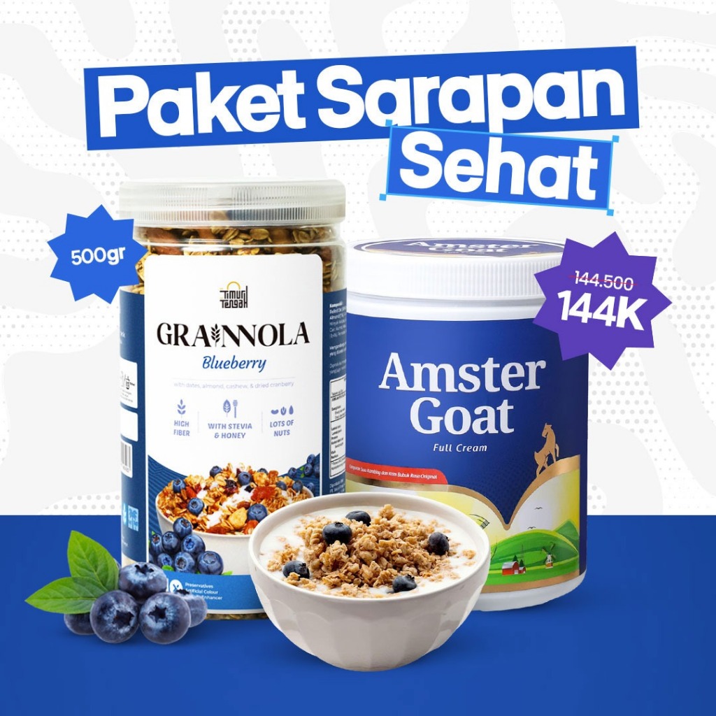 

PAKET SARAPAN SEHAT - Amstergoat Grainnola Blueberry - Sereal Sarapan Sehat Rendah Kalori