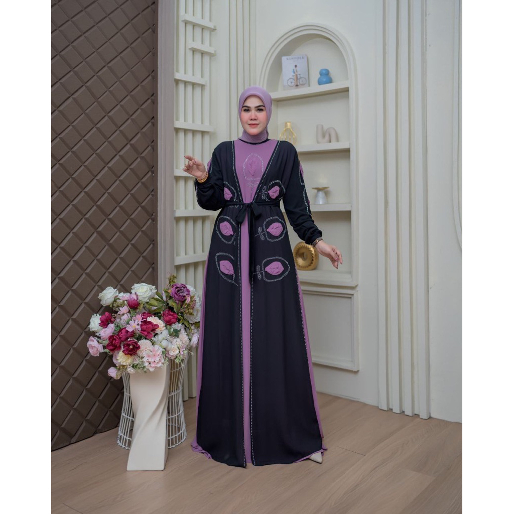 Gamis Kayla Sethijab ceruty bordir full payet - Model Dubai