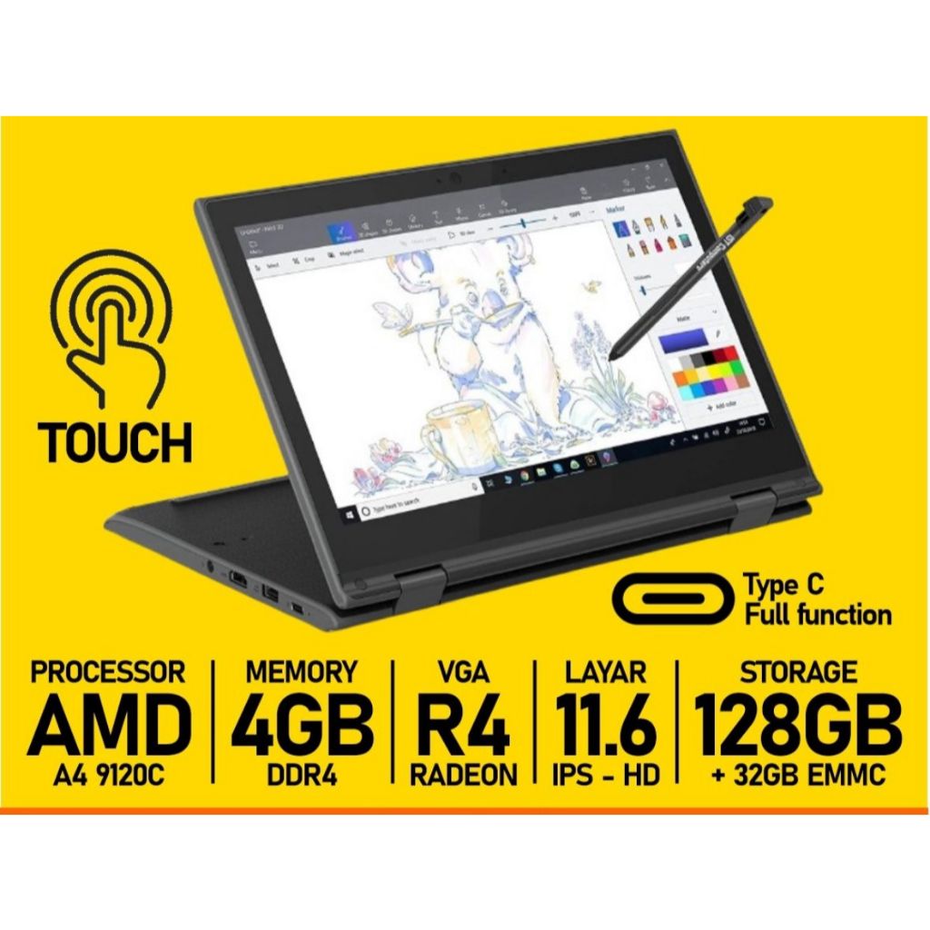 LAPTOP LENOVO 300E TOUCHSCREEN FLIP AMD 9120c