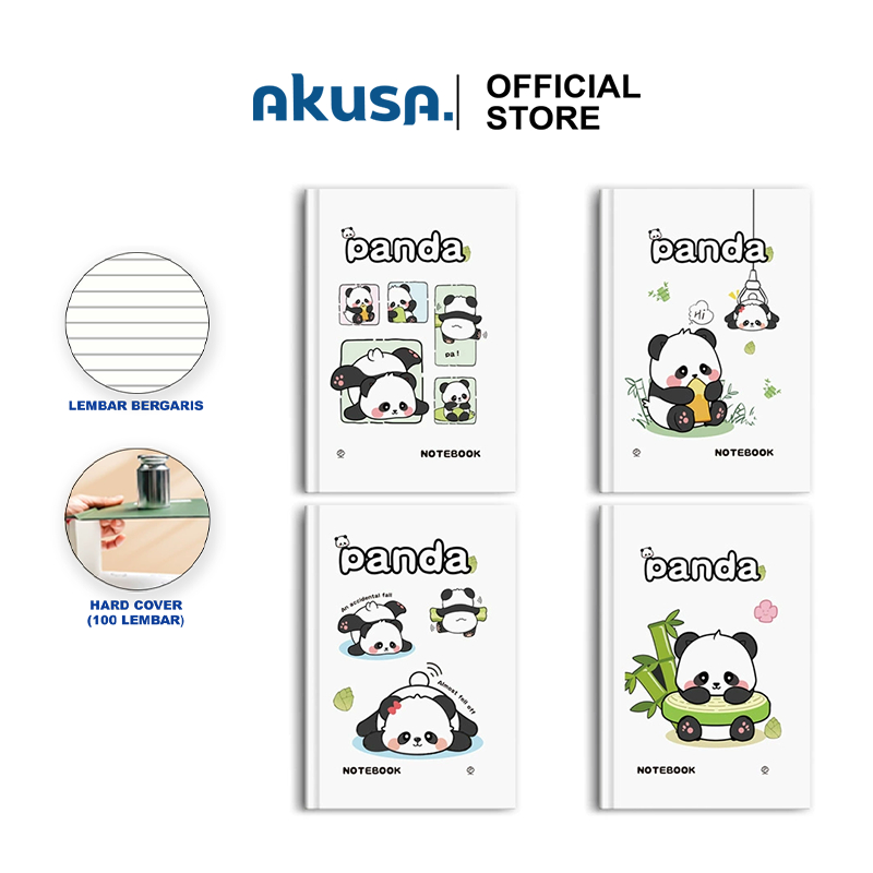 

AKUSA Hard Cover Book A5 Note Book Buku Catatan Journal Book Planner Kertas Tebal Tidak Tembus Panda Edition HCB002