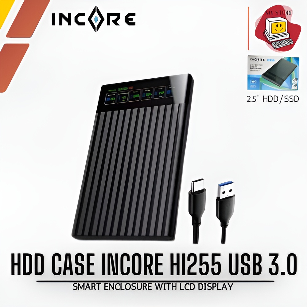 INCORE HDD SSD 2.5" Smart Display Enclosure Case HI255 USB 3.0