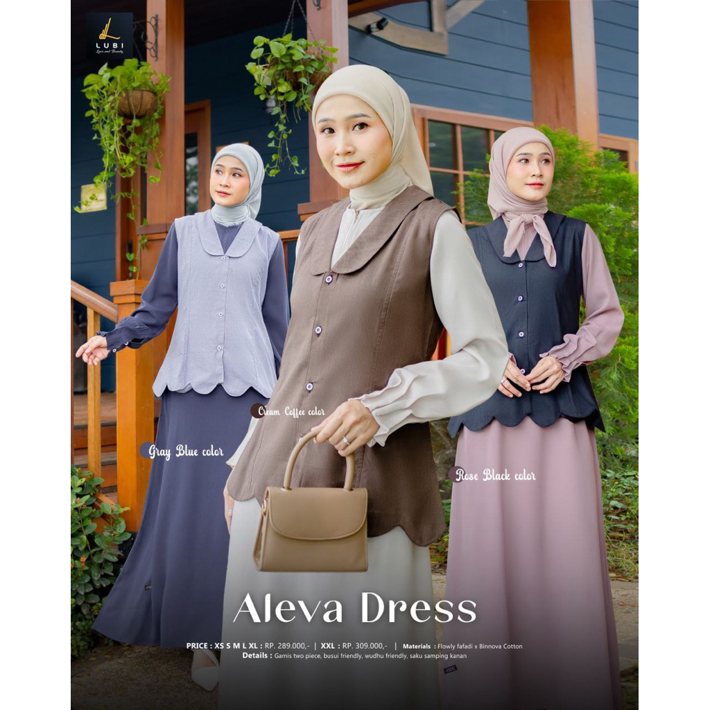 Lubi Aleva Dress Lubi Gamis Aleva Gamis Set Outer Dress Kondangan Gamis Busui Dress Polos Gamis Kond