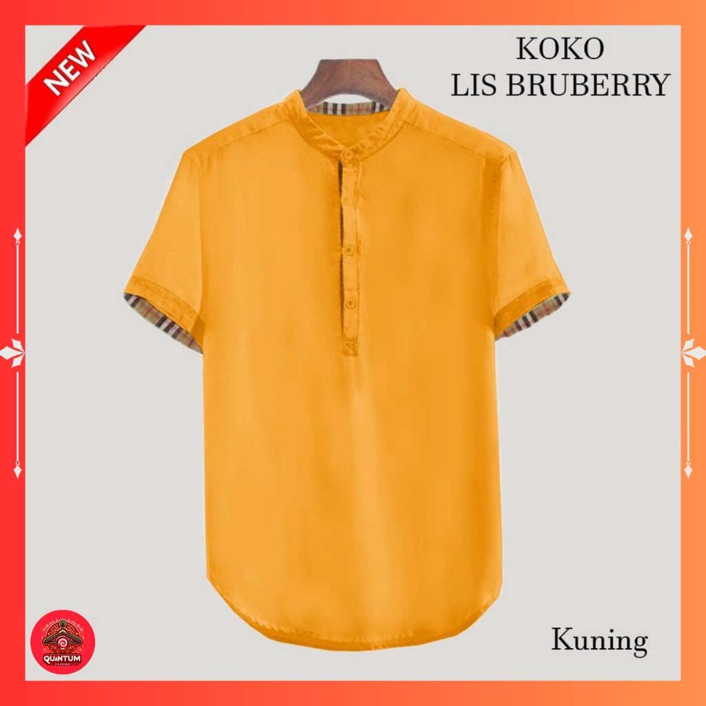 QF - Baju Koko Pria Jumbo Katun Premium LIS BURBERRY Lengan Panjang M - XXXL Modern Elegan