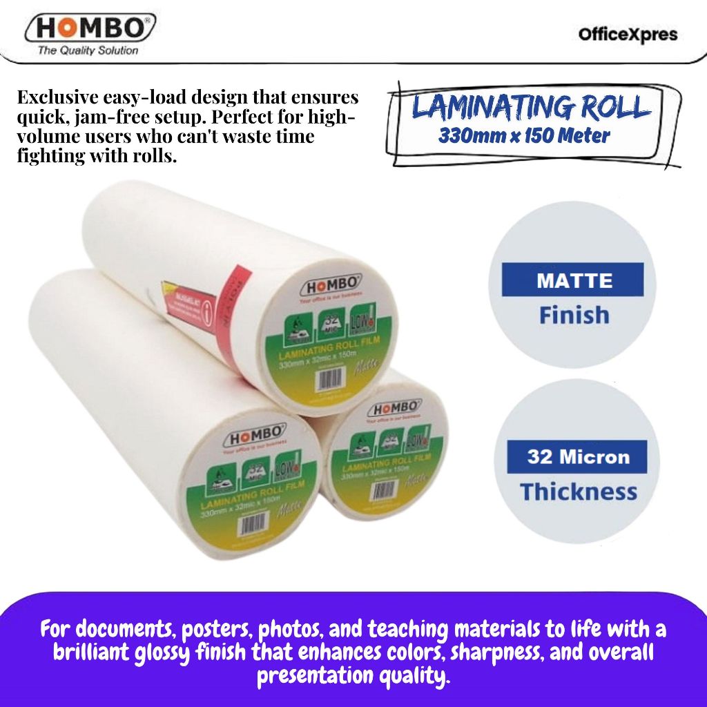 

Plastik Laminating Roll Doff 330mm x 32 Mic / Laminating Rol Matte / Plastik Roll Laminasi / Laminating Film Roll HOMBO