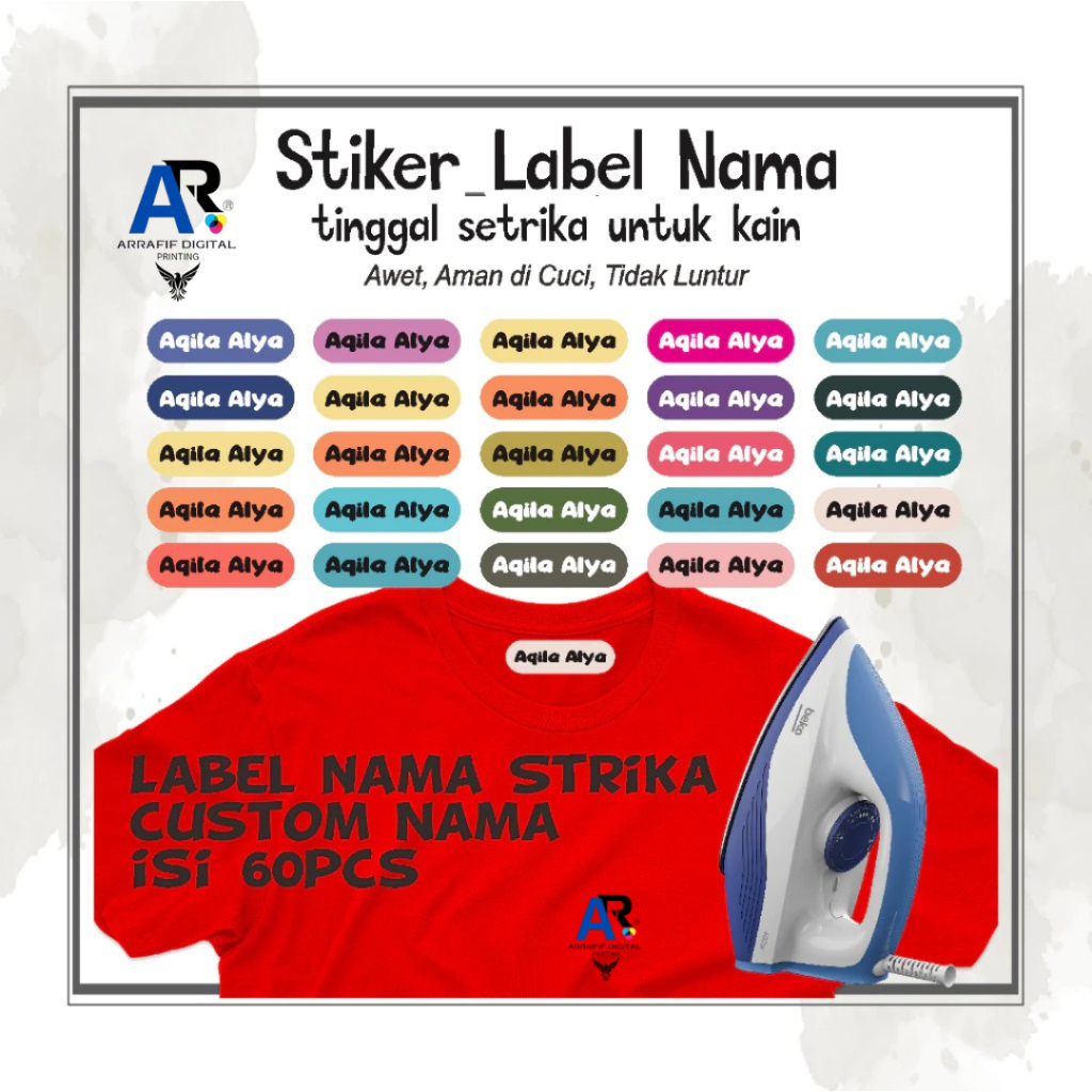 

SEHARI JADI Sticker Custom Nama Label Printing Kain (Label DTF Bisa Ditempel pakai Setrika)