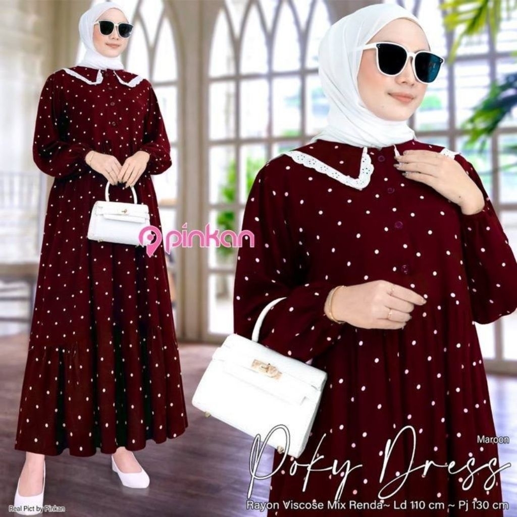 Gamis Rayon Premium Renda Motif Polkadot Jumbo Longdress Busui Kekinian