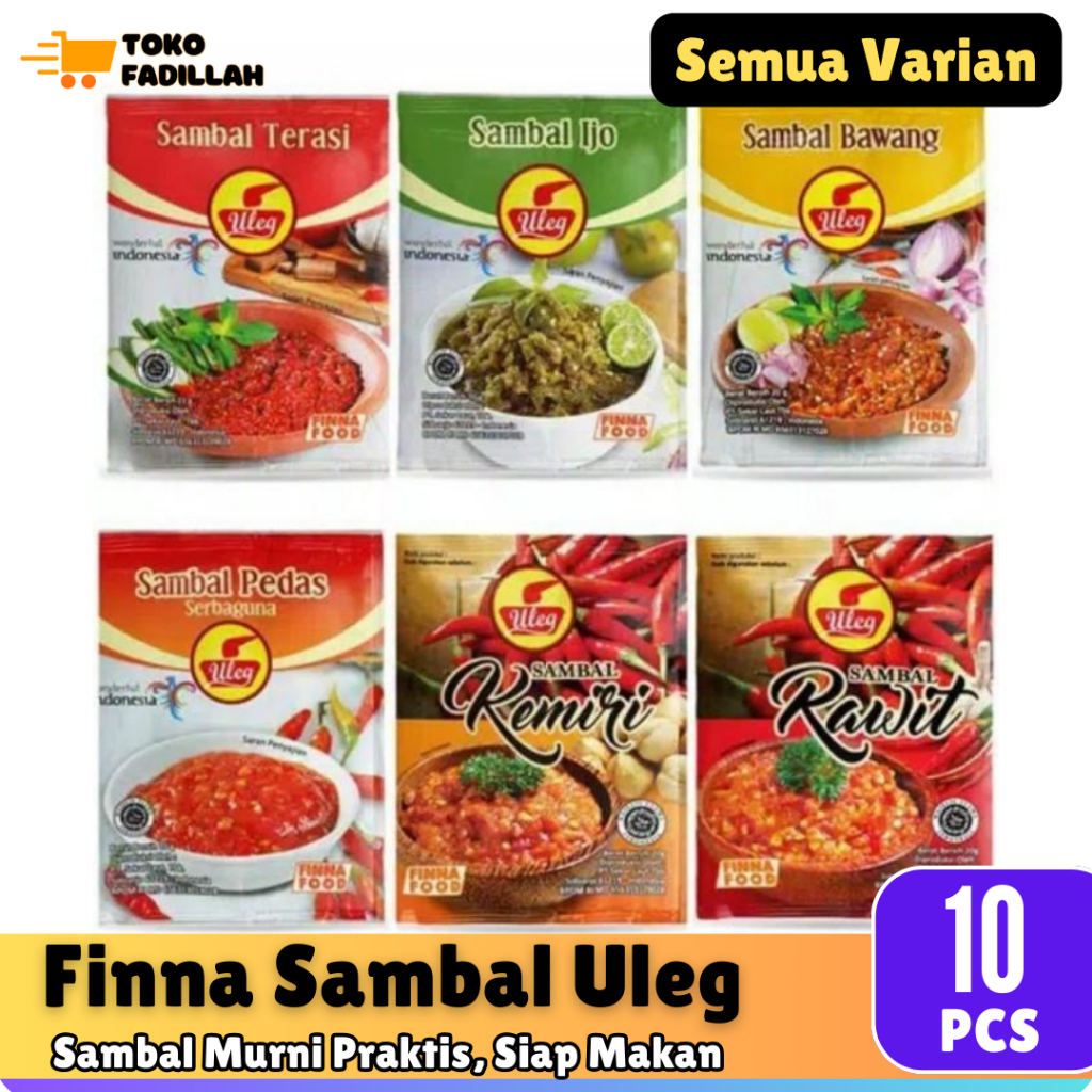 

Finna Sambal Uleg Pack isi 10 pcs [Terasi, Bawang, Geprek, Teri, Semua Varian]