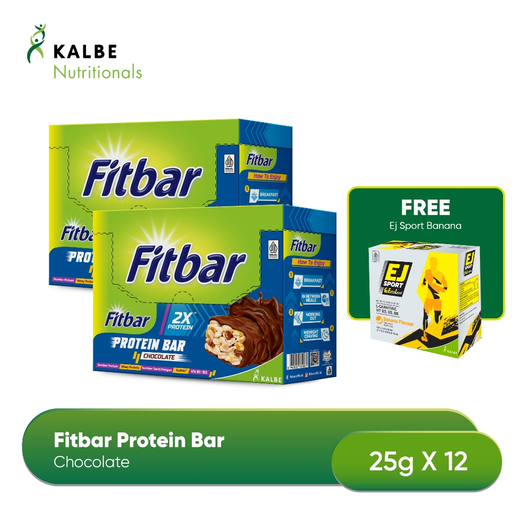 

Fitbar Protein Chocolate 12x25gr - Isi 2 Box Free Ej Sport Rasa Banana