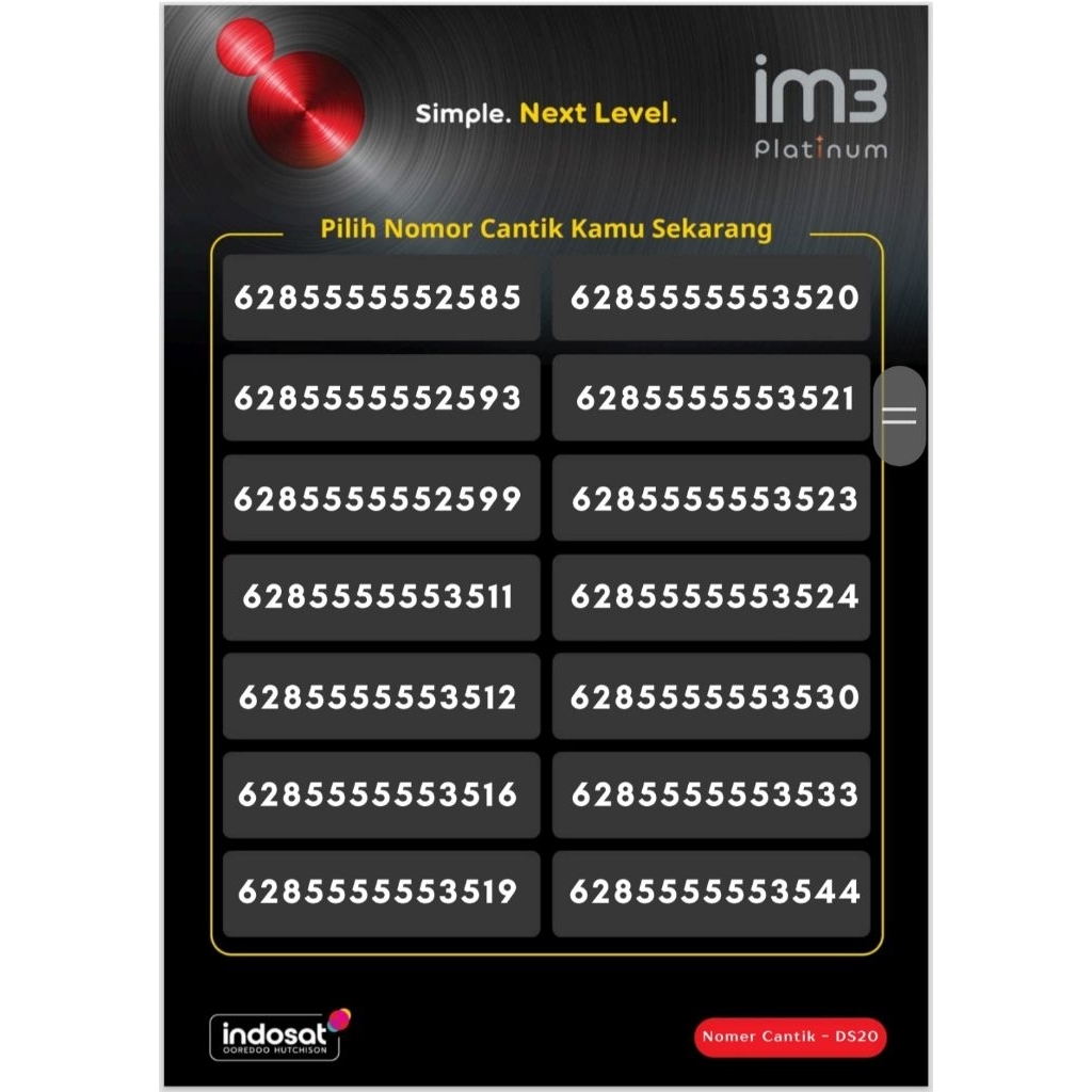 No cantik Indosat platinum