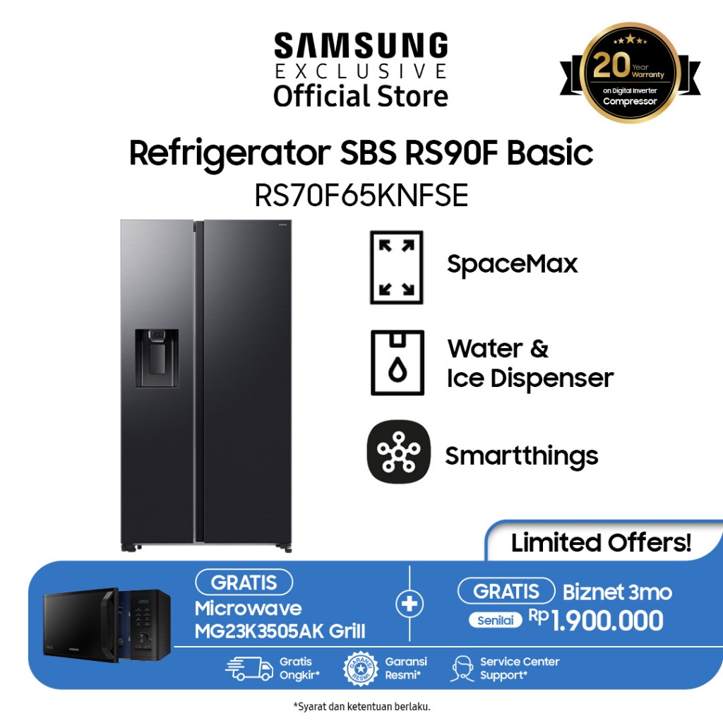 Samsung Kulkas Pintar BESPOKE AI 660L Side by Side I Dengan Water & Ice Dispenser I RS70F65KNFSE