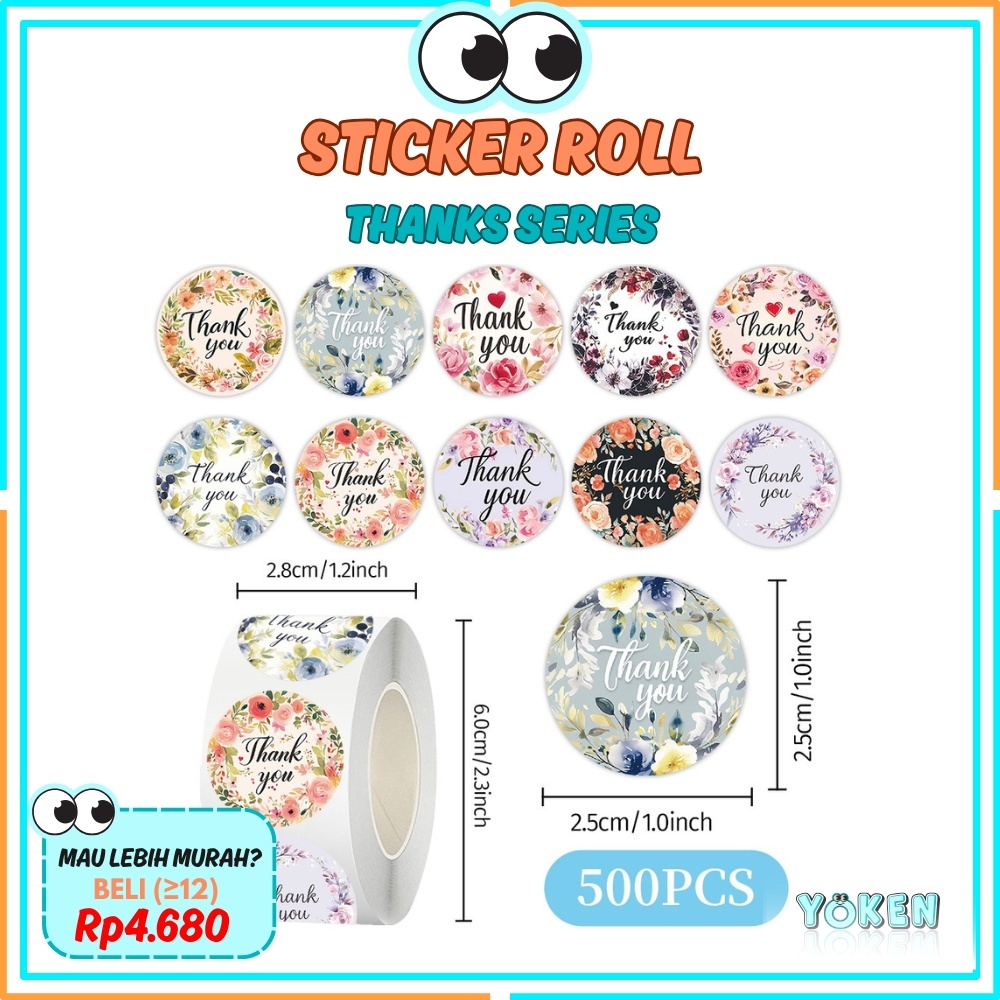 

YO! Stiker Roll Thanks Series 2,5cm 500pcs - Stiker Label Terima Kasih SS001