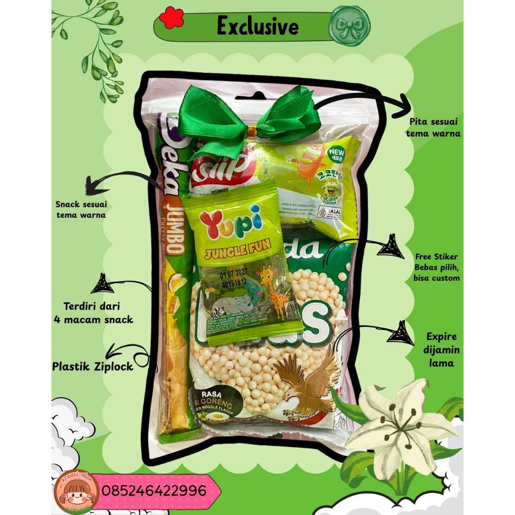 

Hijau - Exclusive - Mini Gift Snack | Mini Hampers | Freebis | Ulang Tahun | Jumat Berkah | Sempro