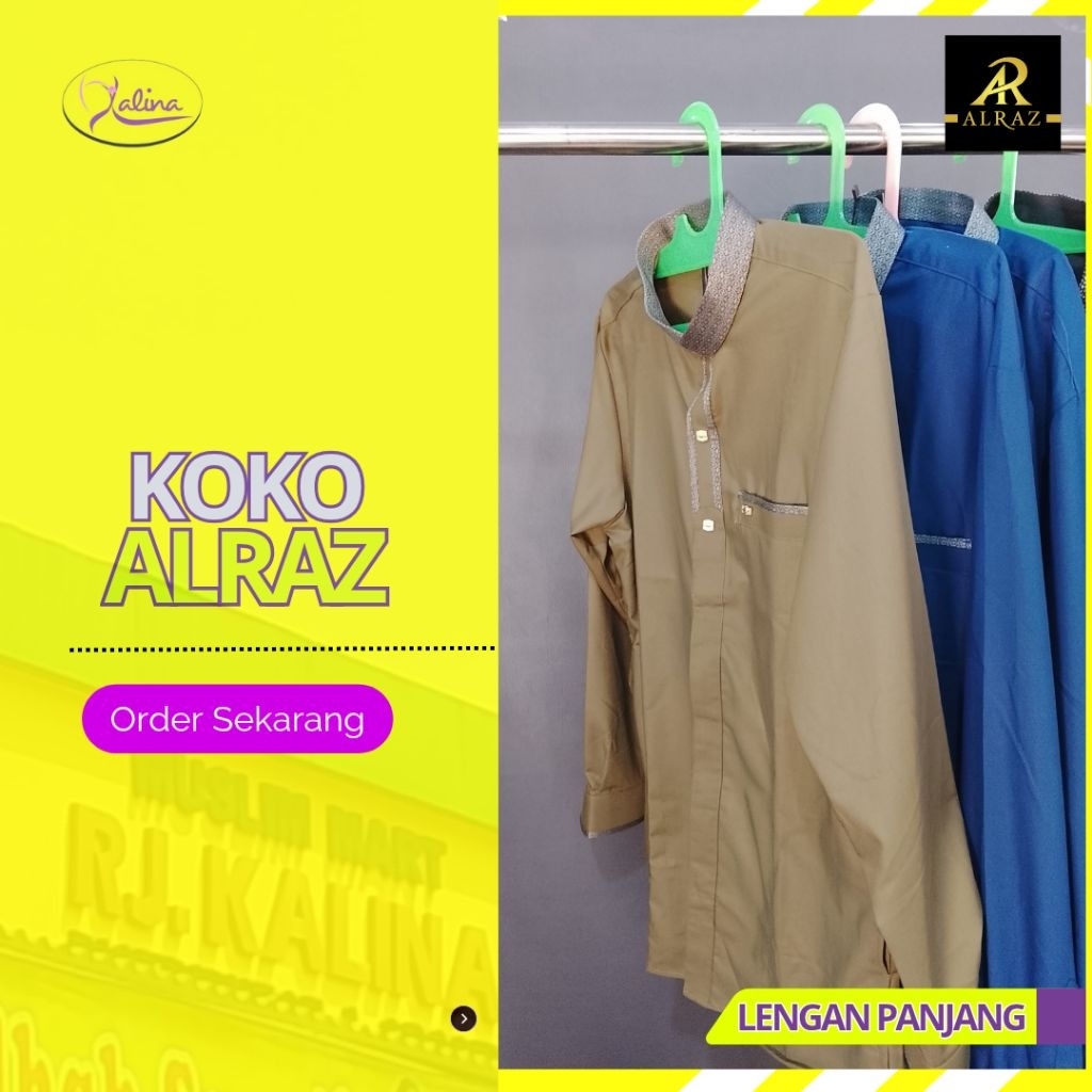 Koko Alraz Lengan Panjang Pria Muslim Modern – Baju Koko Kombinasi Motif Elegan (Hitam, Abu, Hijau A
