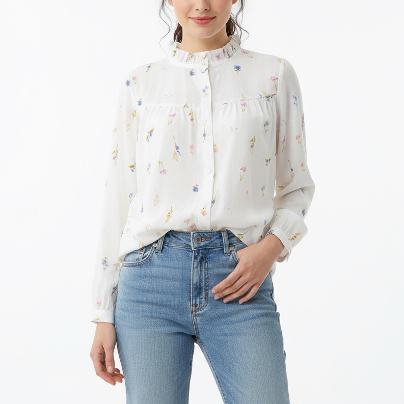 Atasan Wanita Motif Bunga Kekinian / Kemeja Wanita Lengan Panjang / Atasan Motif Bunga Wanita Korean