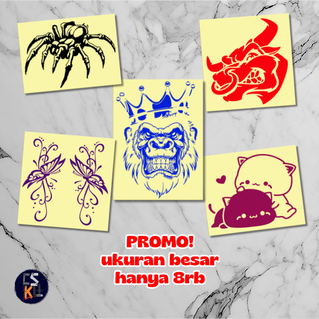 PROMO Cutting Sticker Tema Hewan 30 cm Variasi Motor Mobil Stiker Kingkong Cat Kupu-Kupu Cantik Lucu
