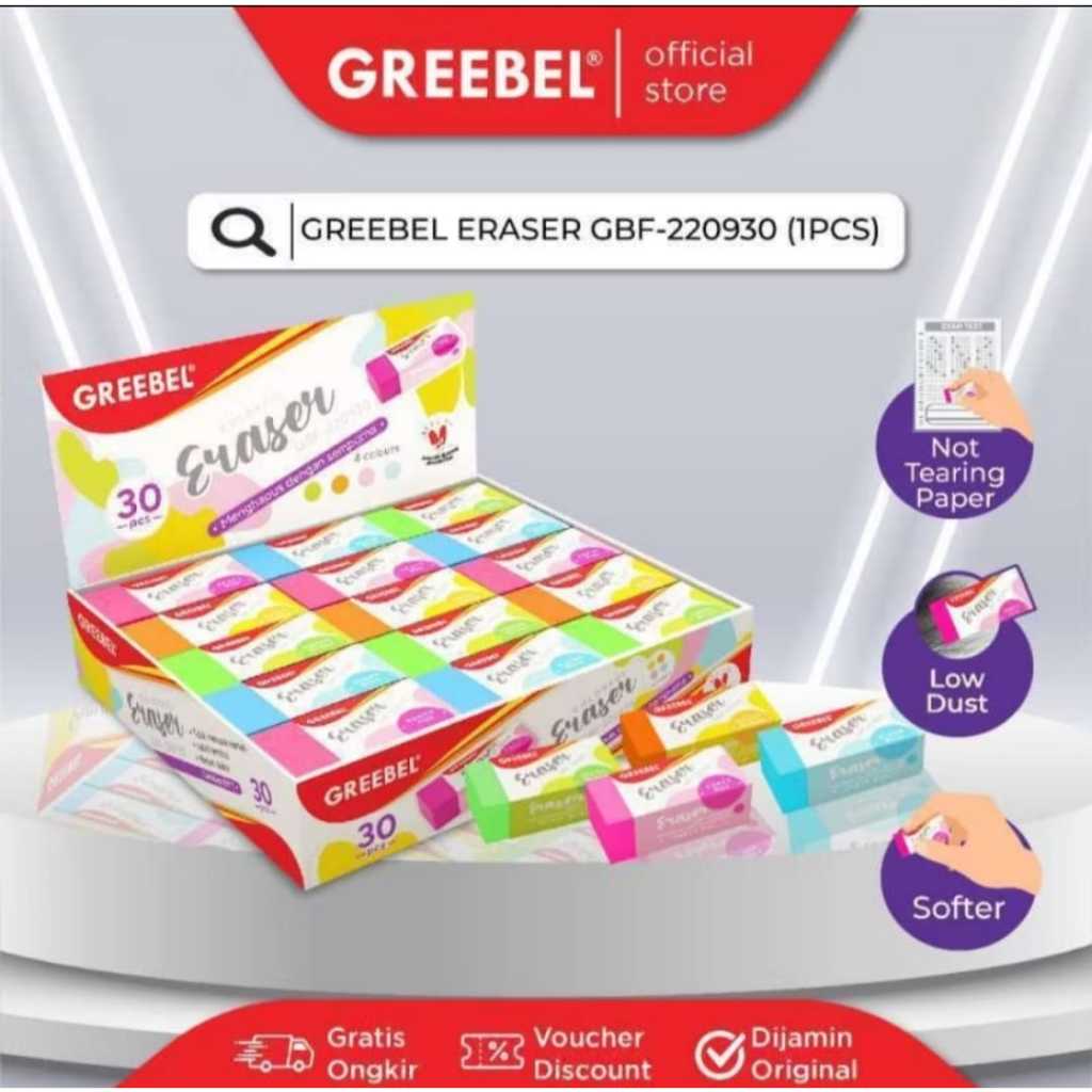 

GREEBEL Eraser Hapusan Stip GBF-220930 / Penghapus Pensil 1 kotak isi 40 pcs