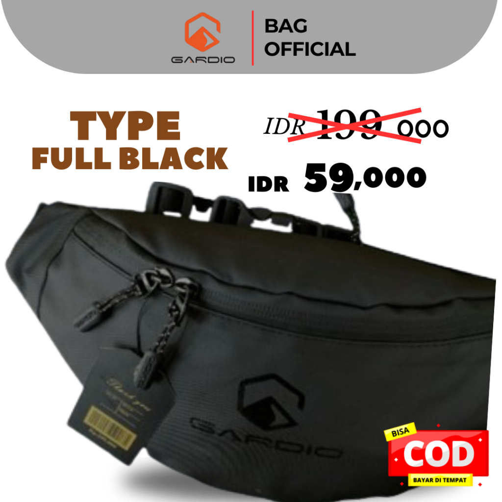 Gardio waistbag full black gardio selempang gardio tas distro tas pinggang full black