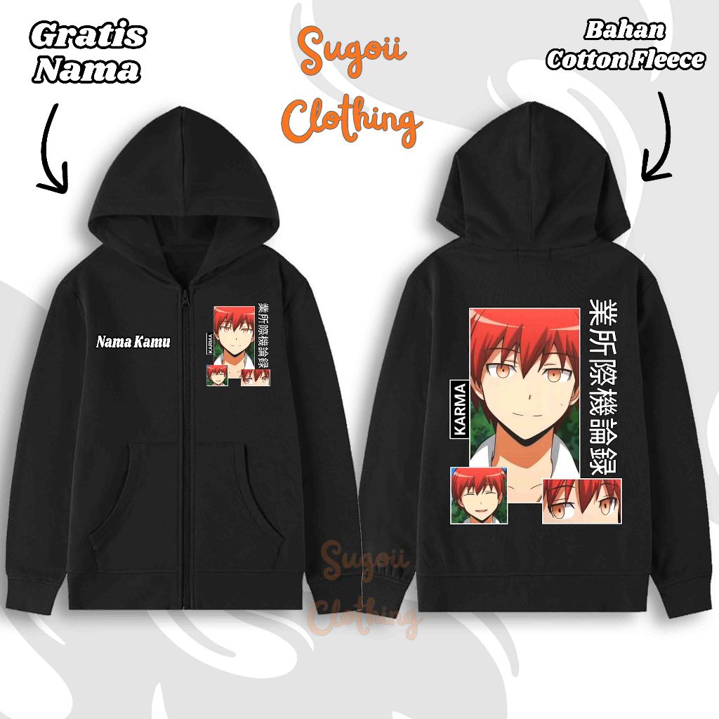 Jaket Zipper Resleting Anak Anime Assassination Classroom Karma Akabane Sweater Hoodie Terbaru 208