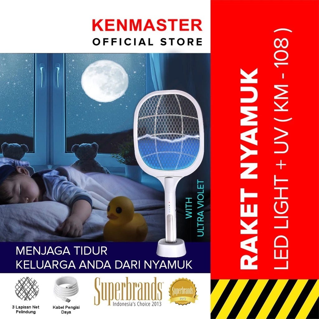 Kenmaster Raket Nyamuk Elektrik KM108 MOSQ 028 Mosquito Swatter