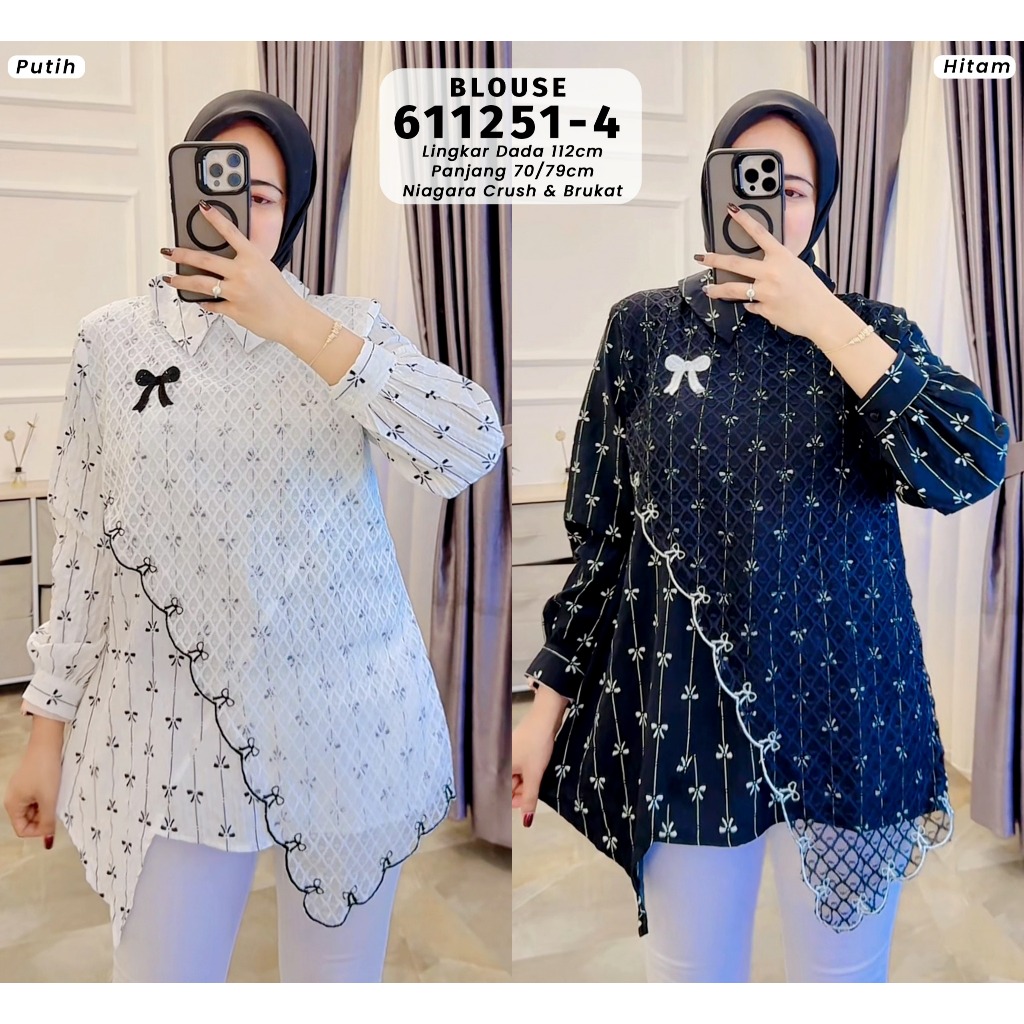 Naila Blouse Merah Putih | Atasan Stylish | Niagara crush+brukat fit to Xl besar | Edisi Agustus