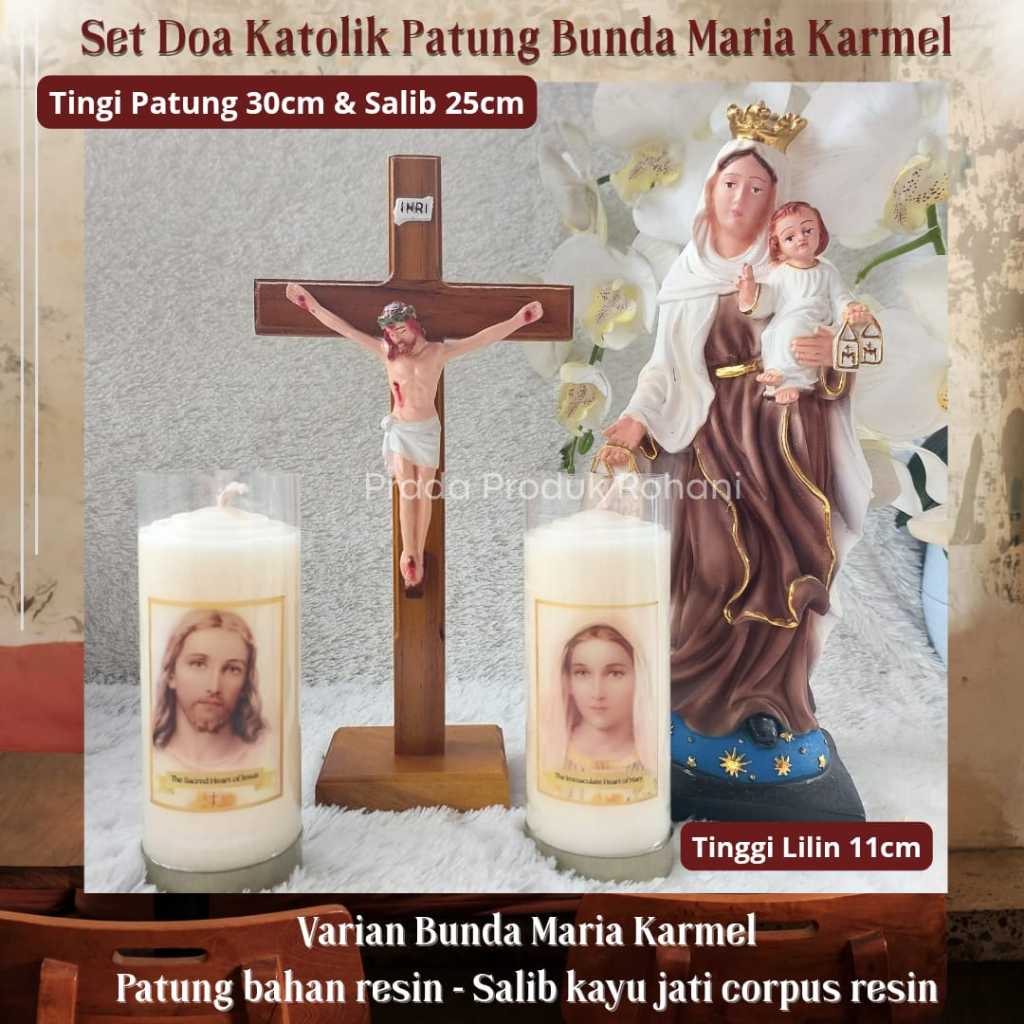 SET DOA KATOLIK MODEL KLASIK UK 30CM PAKET LENGKAP/PATUNG BUNDA MARIA KARMEL/PATUNG YESUS KERAHIMAN 