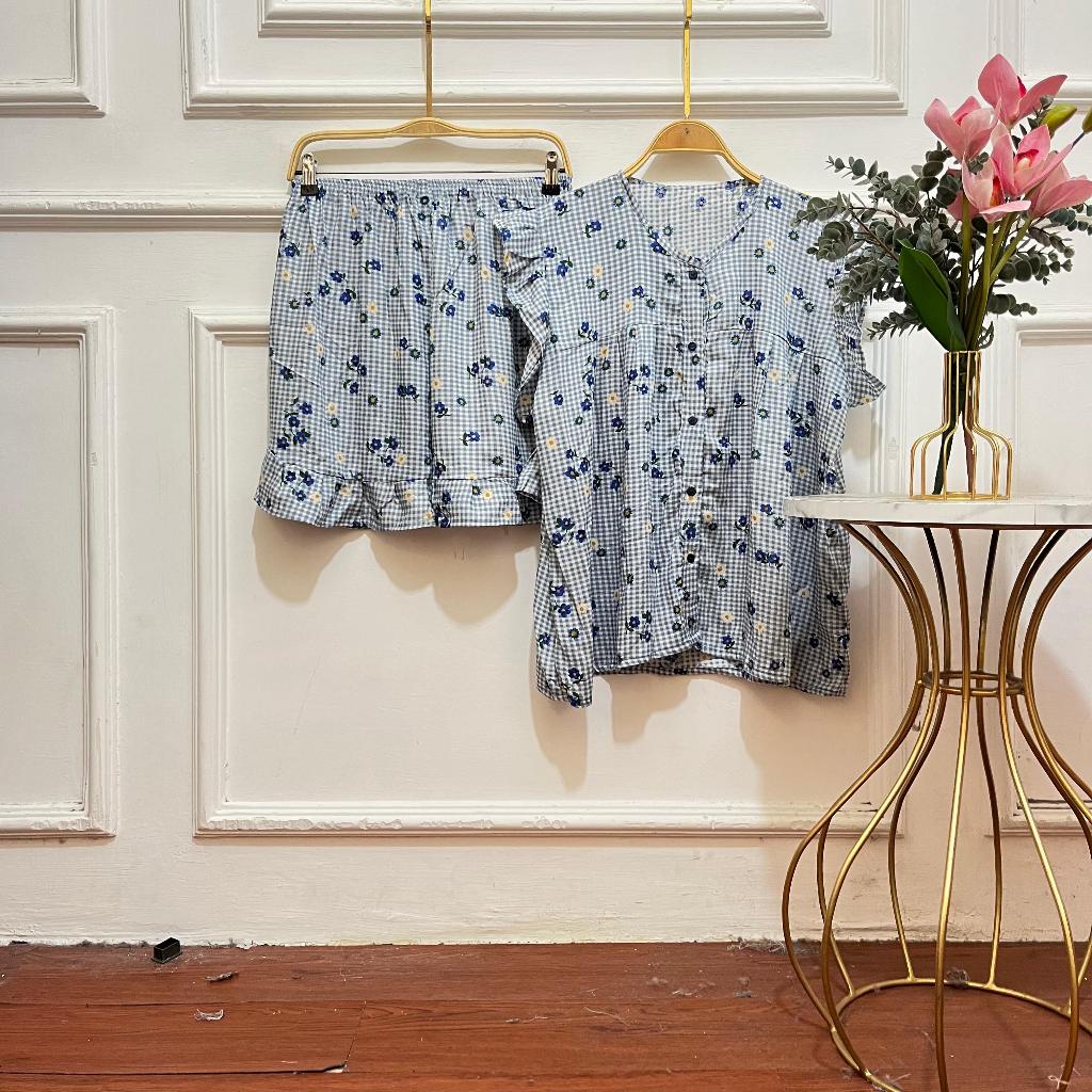 One set aura celana pendek rempel /one set lengan rempel /one set full kancing Baju Karet Panjang Ra