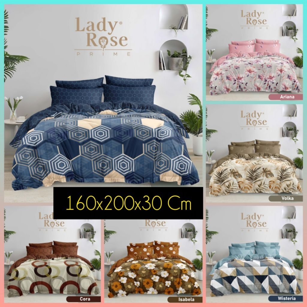 Bedcover set UK 160x200 Ladyrose tinggi 30 / Bed cover satu set queen lady rose