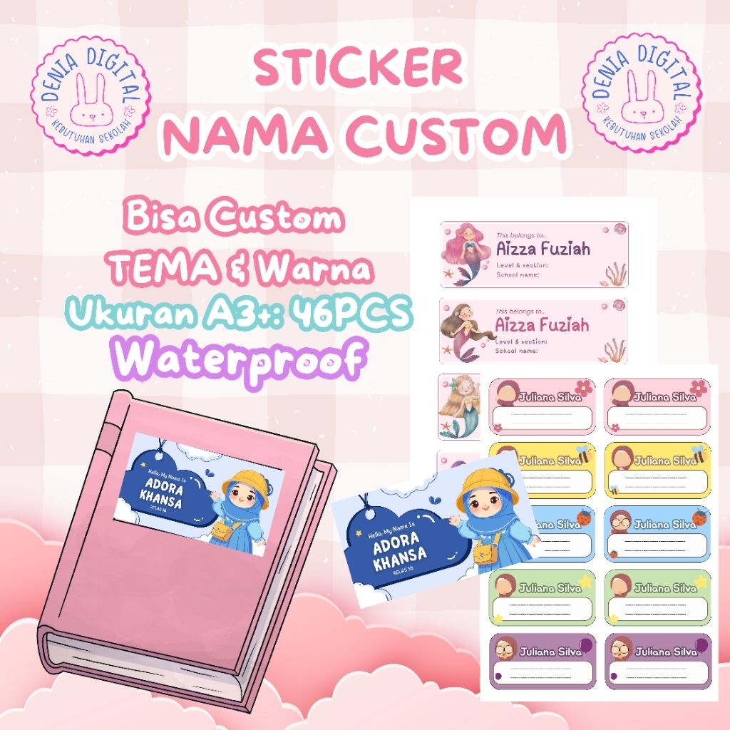 

Sticker Nama Anak Custom Sekolah Lucu Waterproof | Label Nama Sekolah Lucu | Bisa Custom Tema & Warna – 46 Pcs