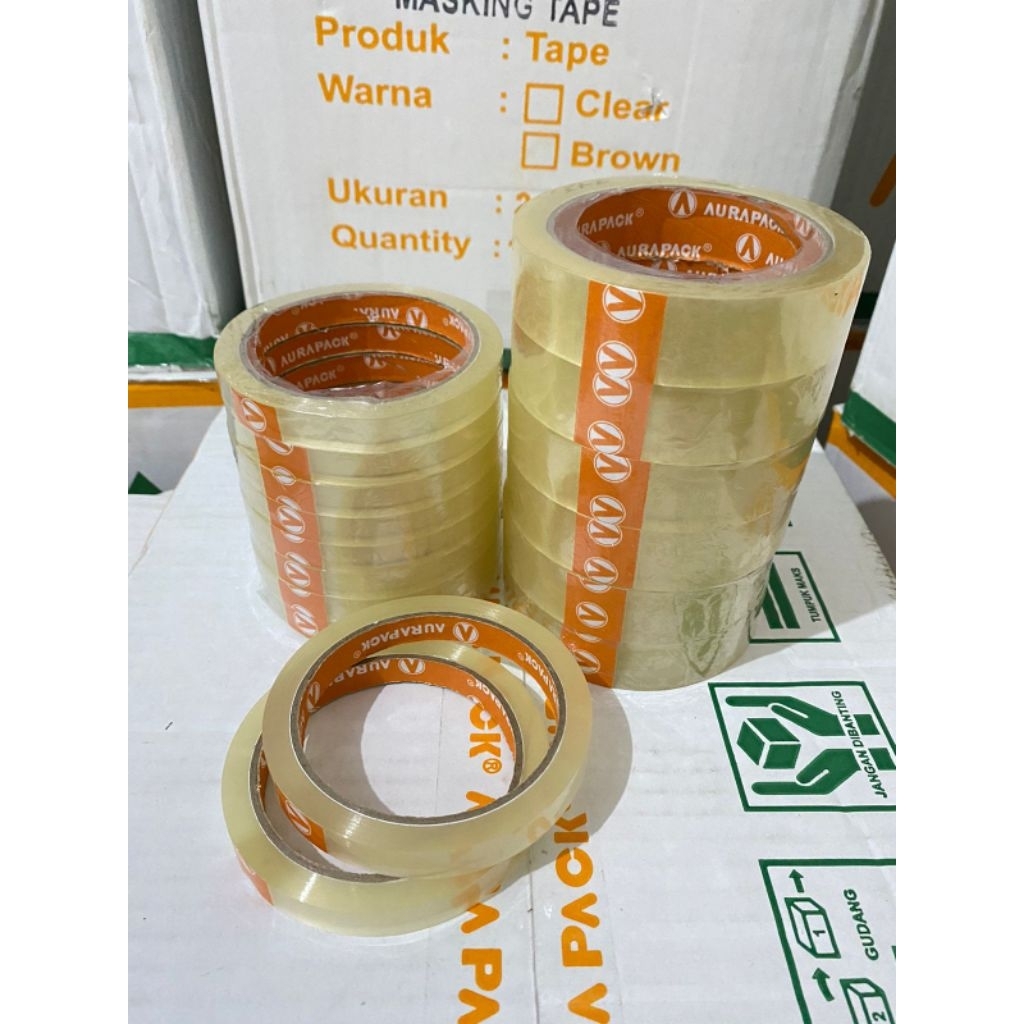 

Lakban Bening Aura Pack 1slop (isi 12 pcs) 12mm x 72 yard /lakban grosir banjarmasin / lakban Banjarmasin / lakban murah