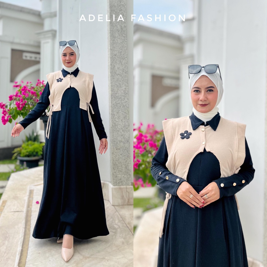 ADL - BAJU GAMIS KINAYA DRESS SET ROMPI BAHAN KNIT PREMIUM MODEL ROMPI TERPISAH