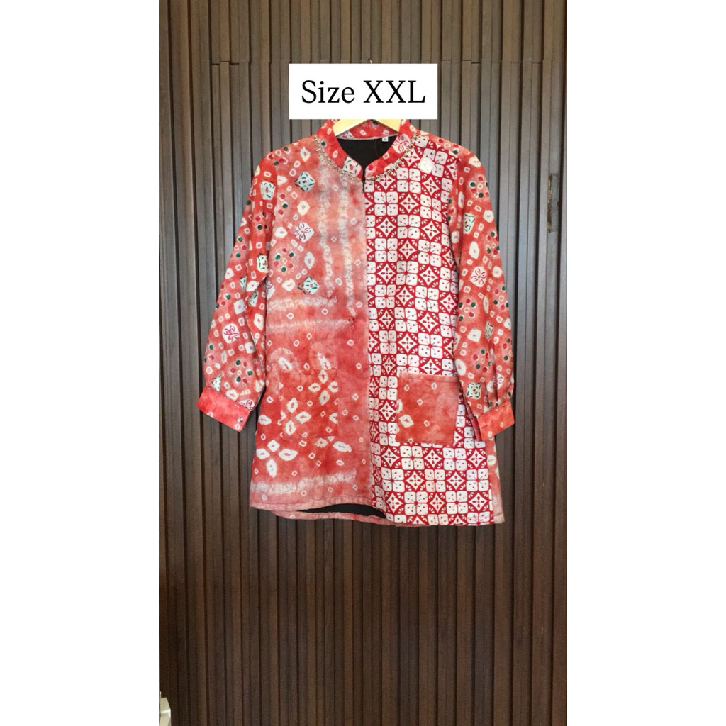 Blouse Zipper Batik Kombinasi Jumputan Motif Titik Tujuh Colet