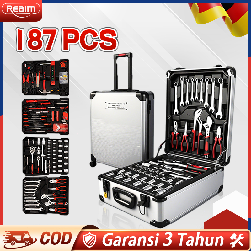 REAIM Tool Kit 187/85/82 Pcs Perkakas Bengkel Dan Rumah Koper Lengkap Bahan Kuat Tools Set 187Pcs