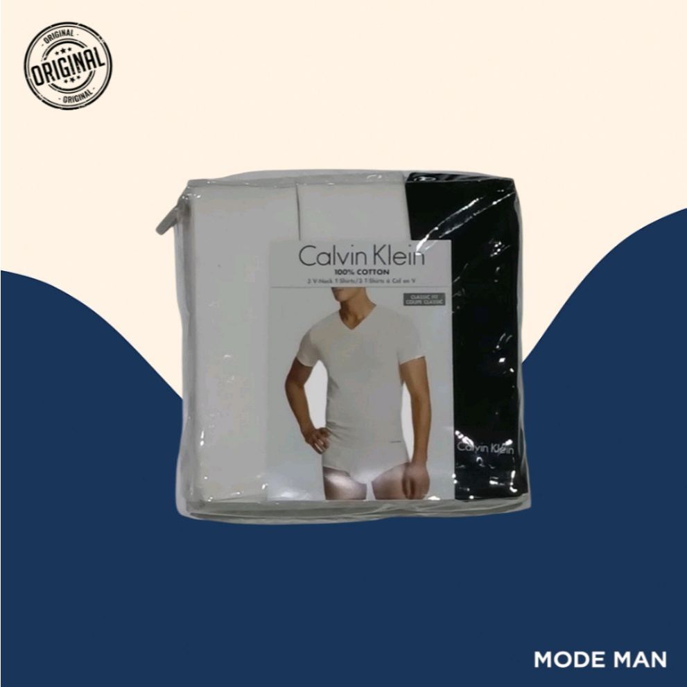 Calvin Klein 3 V-neck T-Shirt – Kaos Pria Katun Lembut, Kaos Slim Fit Tagless, Paket 3 Kaos Casual &