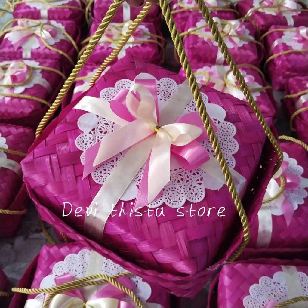 besek bambu 20x20 pita free tali jinjing