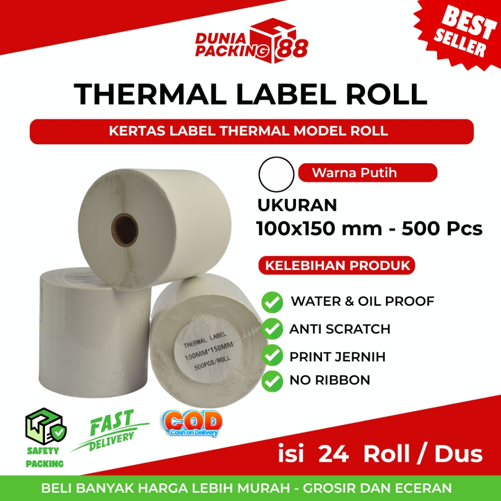 

Kertas Label Thermal Roll 100 x 150 mm Label Pengiriman 100x150 mm isi 500 pcs [Dunia Packing88]