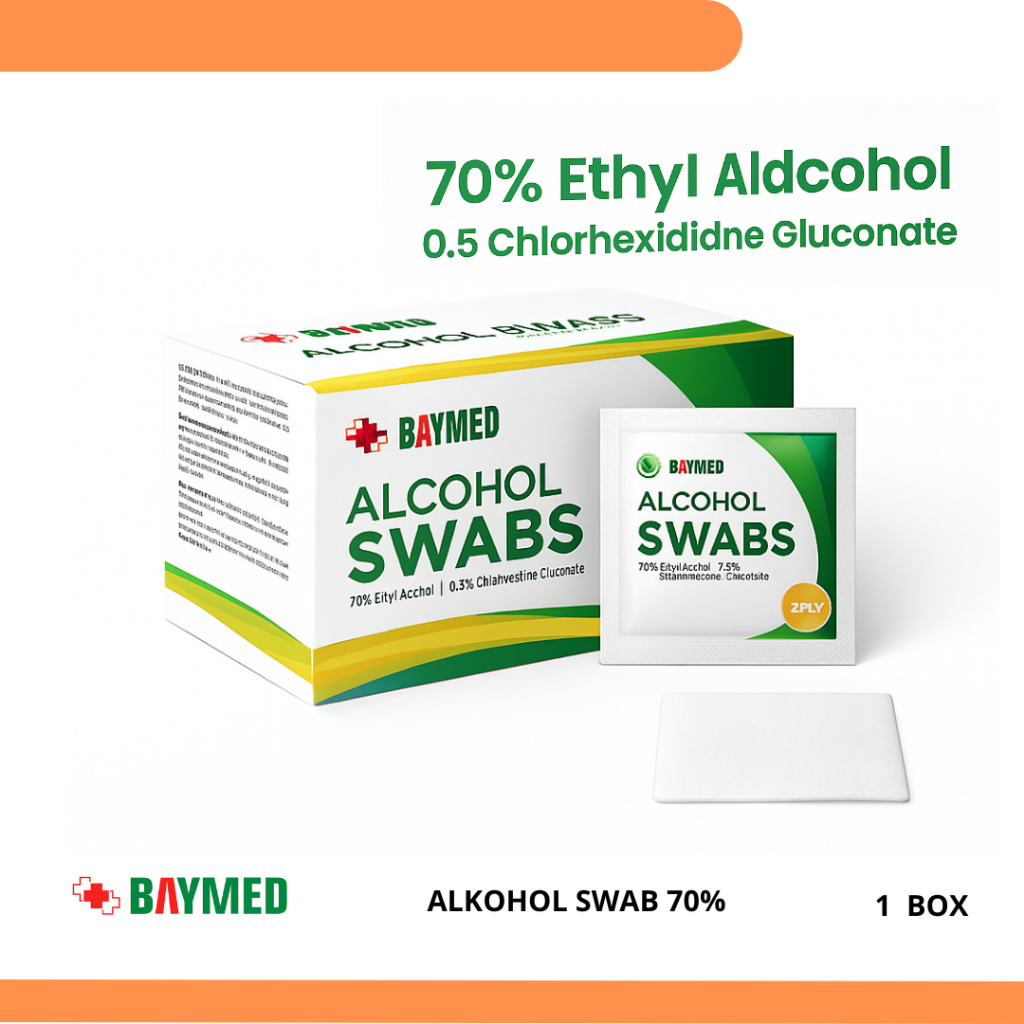 Tisu Alkohol BAYMED Isi 100 | Alcohol Swab Steril Kapas Alkohol Antiseptik Pembersih Praktis Medis S