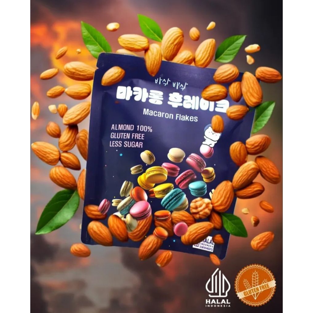 

Macaron Flakes Biskuit Macaron Shell 75 Gram Rendah Gula Tepung Almond 100%